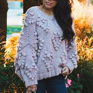 OVERSIZED CHUNKY HEART POM POM SWEATER